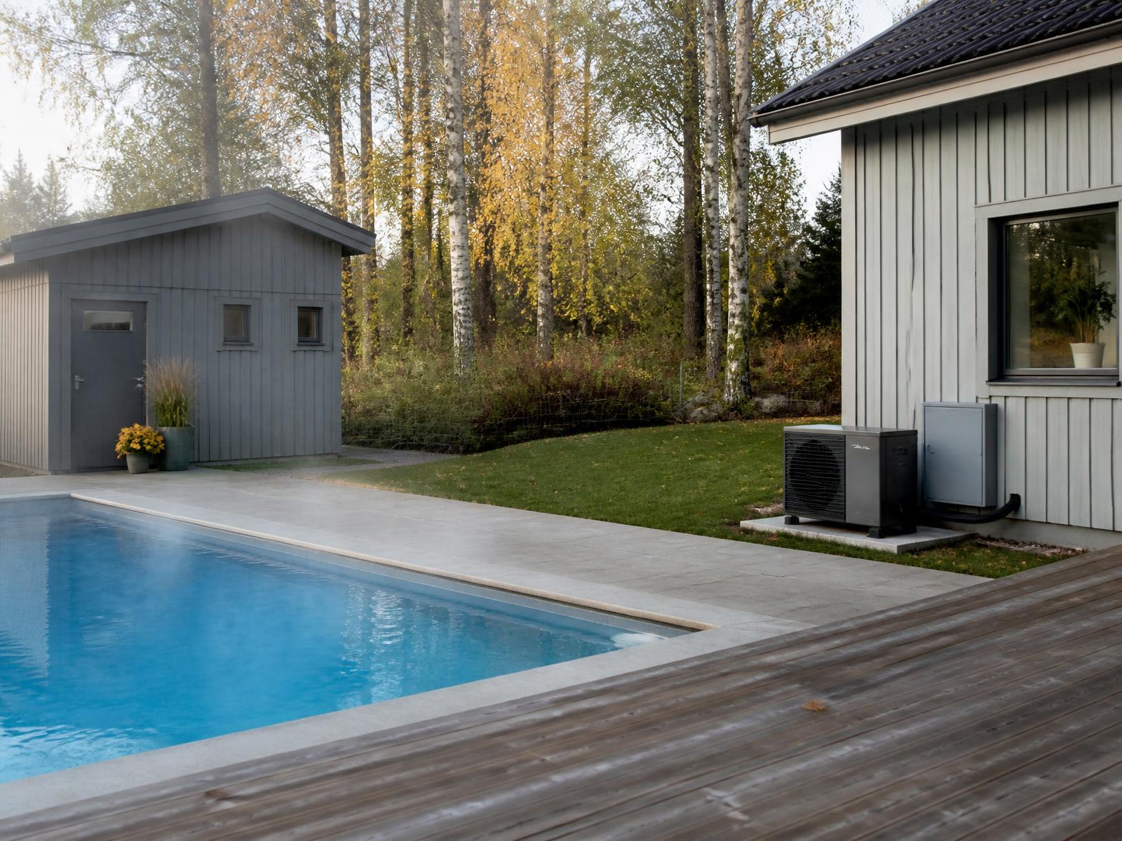 Thermopool med isolerade väggar och turkost vatten under ett ljust tak