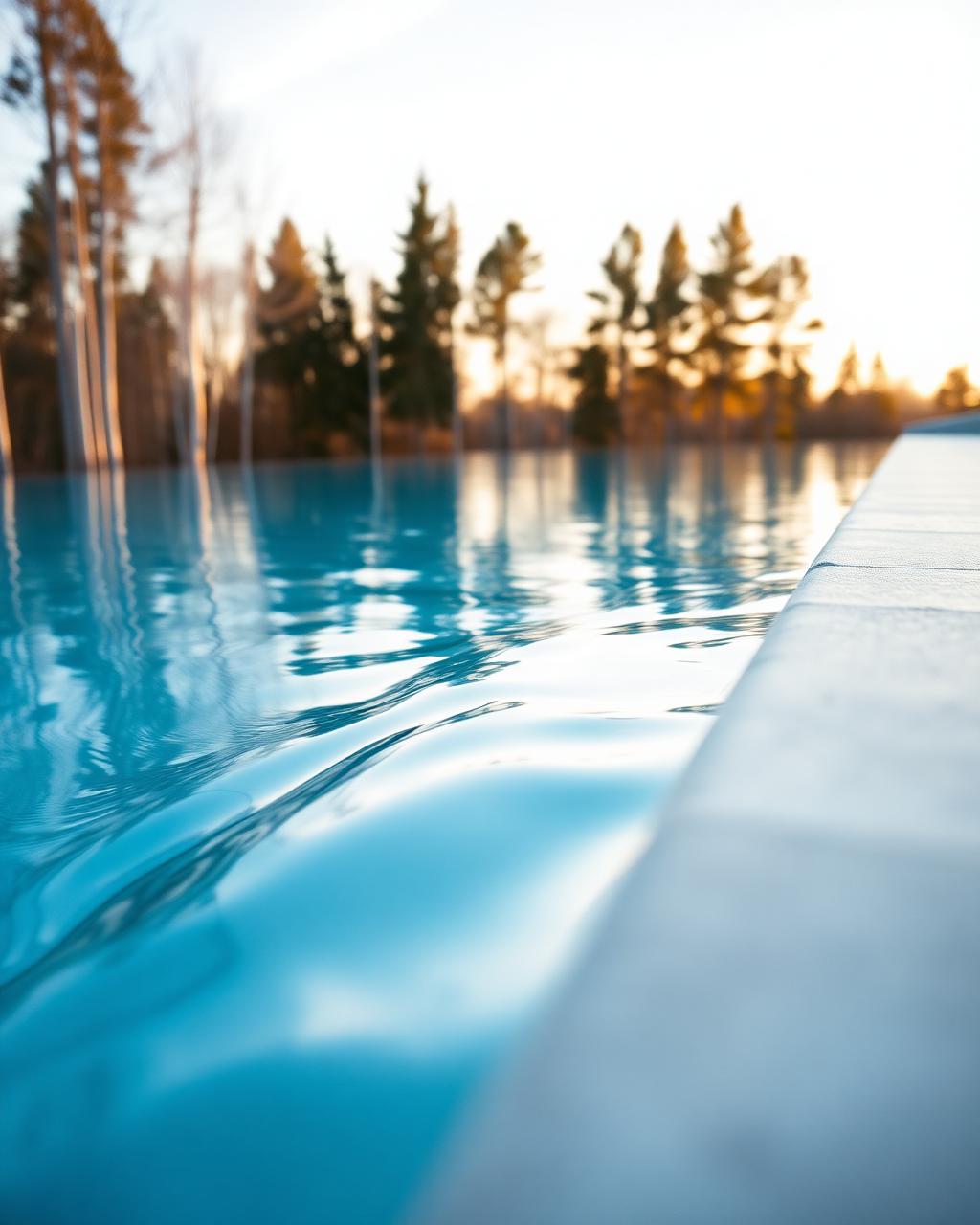 Detalj av poolvatten med gyllene solreflektion